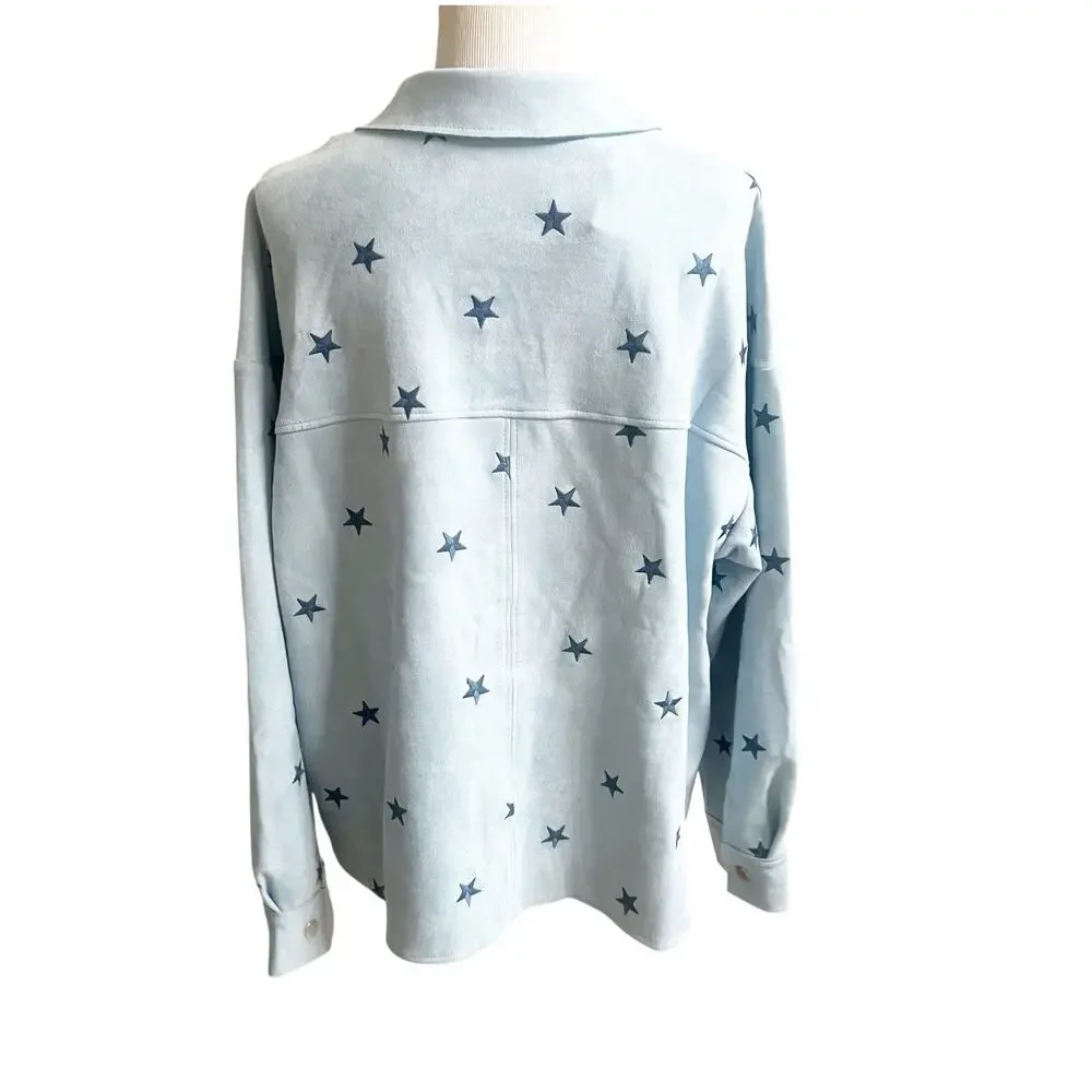 Dance & Marvel Suede Star Jacket Size Large NWT Blue Collared Western Rodeo